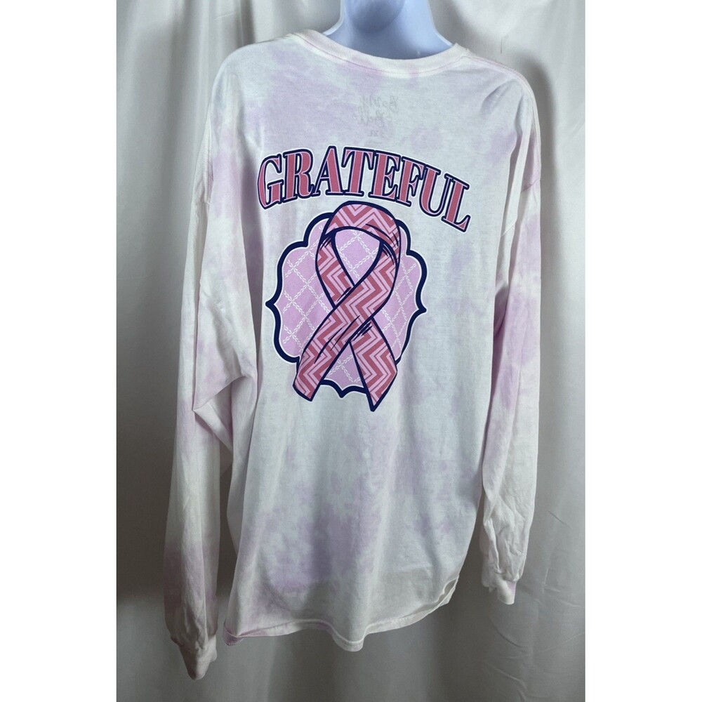 2XL Benny&Belle Woman Graphic Grateful T-shirt Breast Cancer Awareness Tie Dye